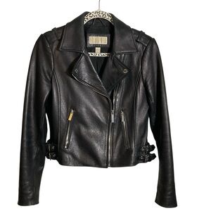 Michael Michael Kors Women’s Black Leather Bikers Jacket. Size M